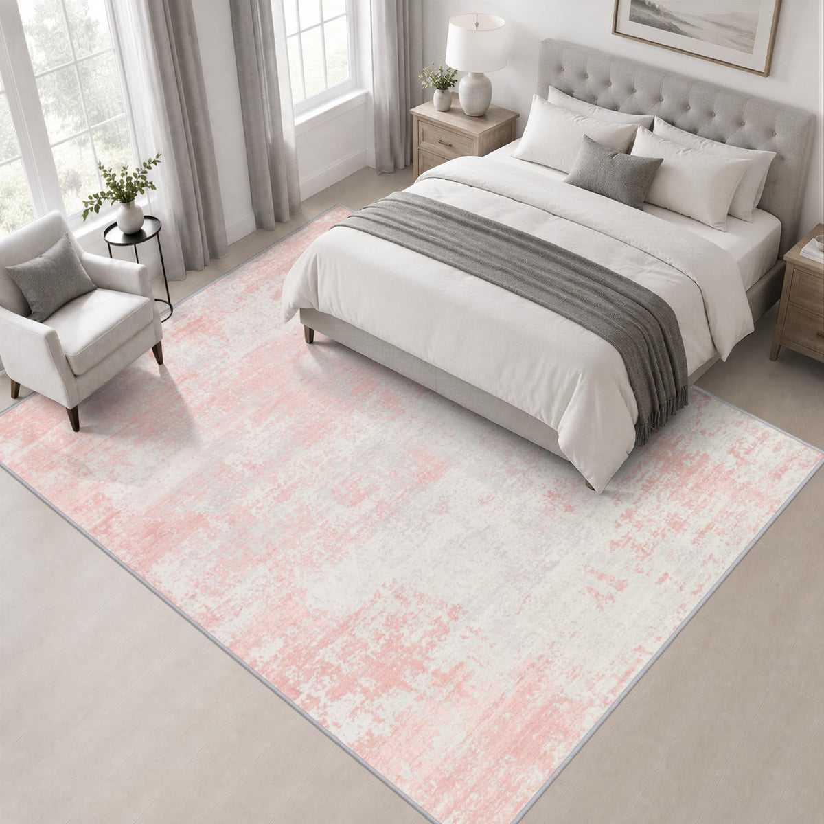 Area Rug Living Room (Pink White / 5' x 5' (Square))