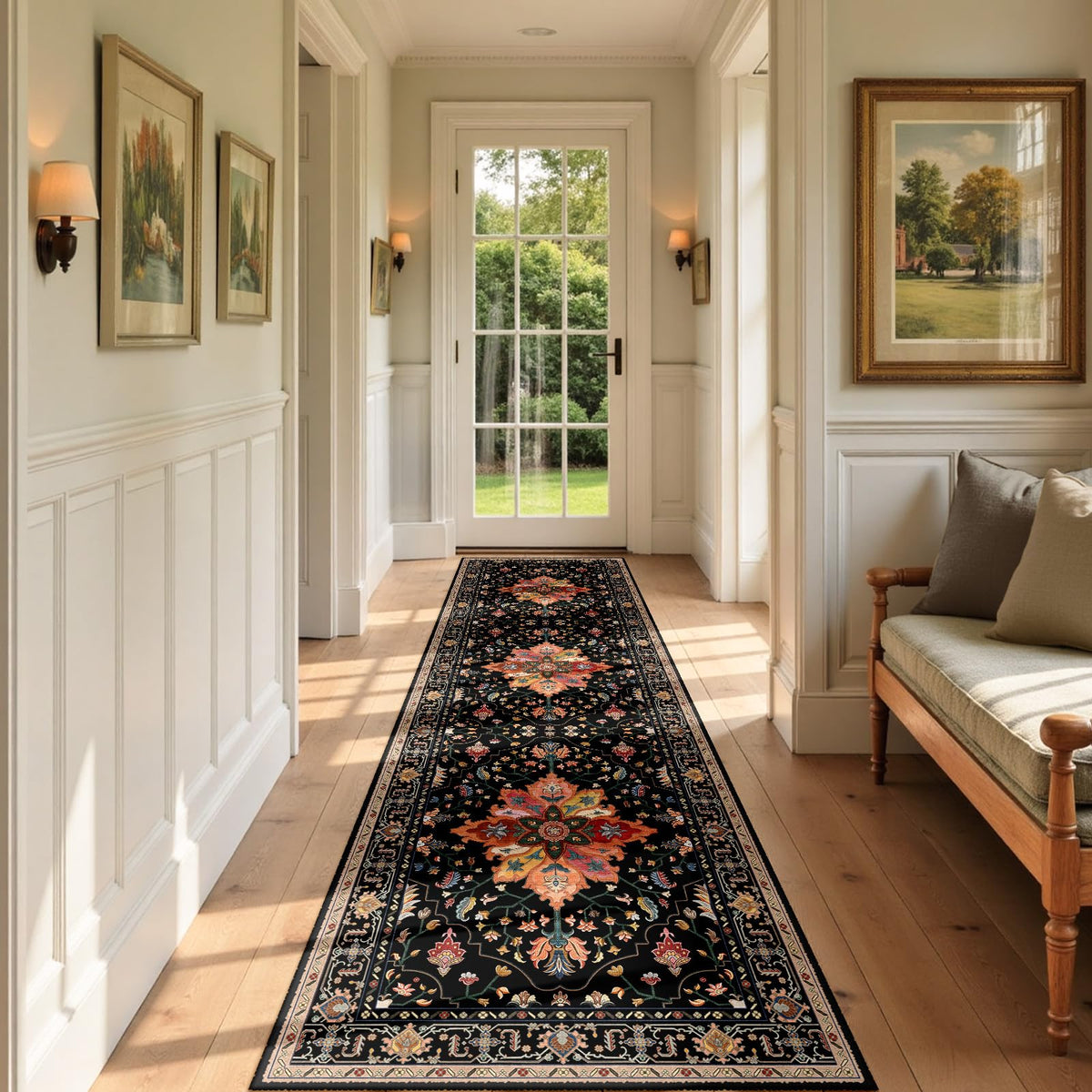 Washable Area Rug (Black/Colorful / 3' x 9' (Rectangular))