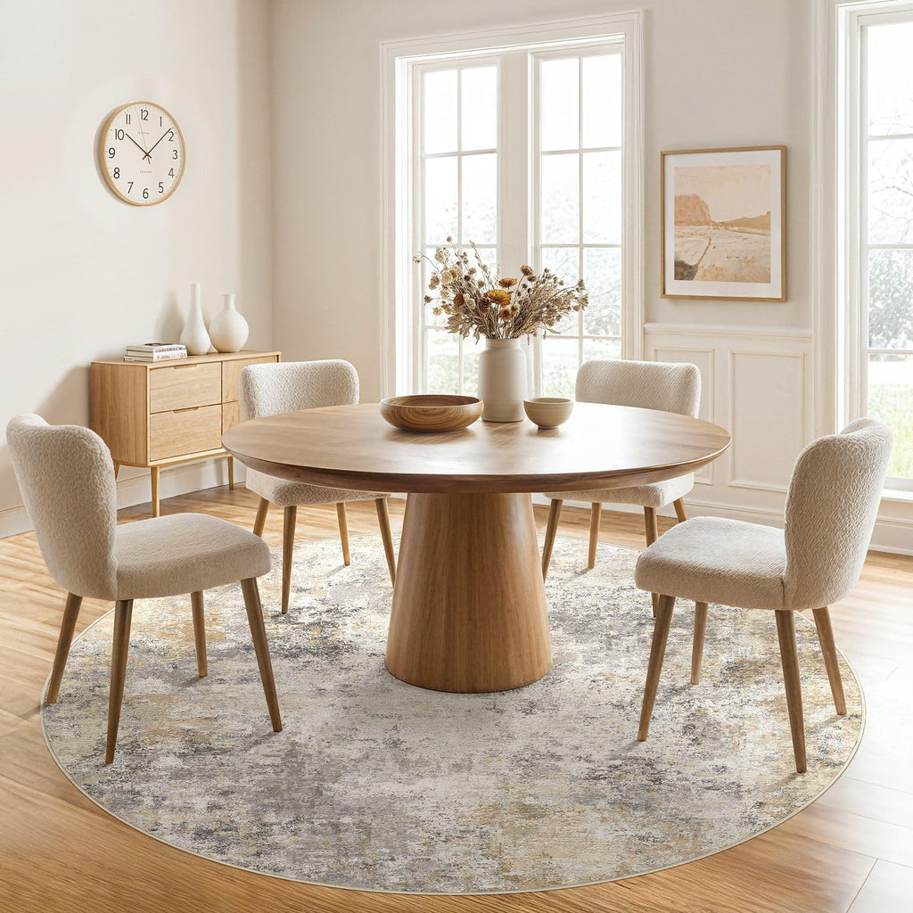 6ft Round Area Rug Living Room Rugs (Golden Grey / 6' (Round))