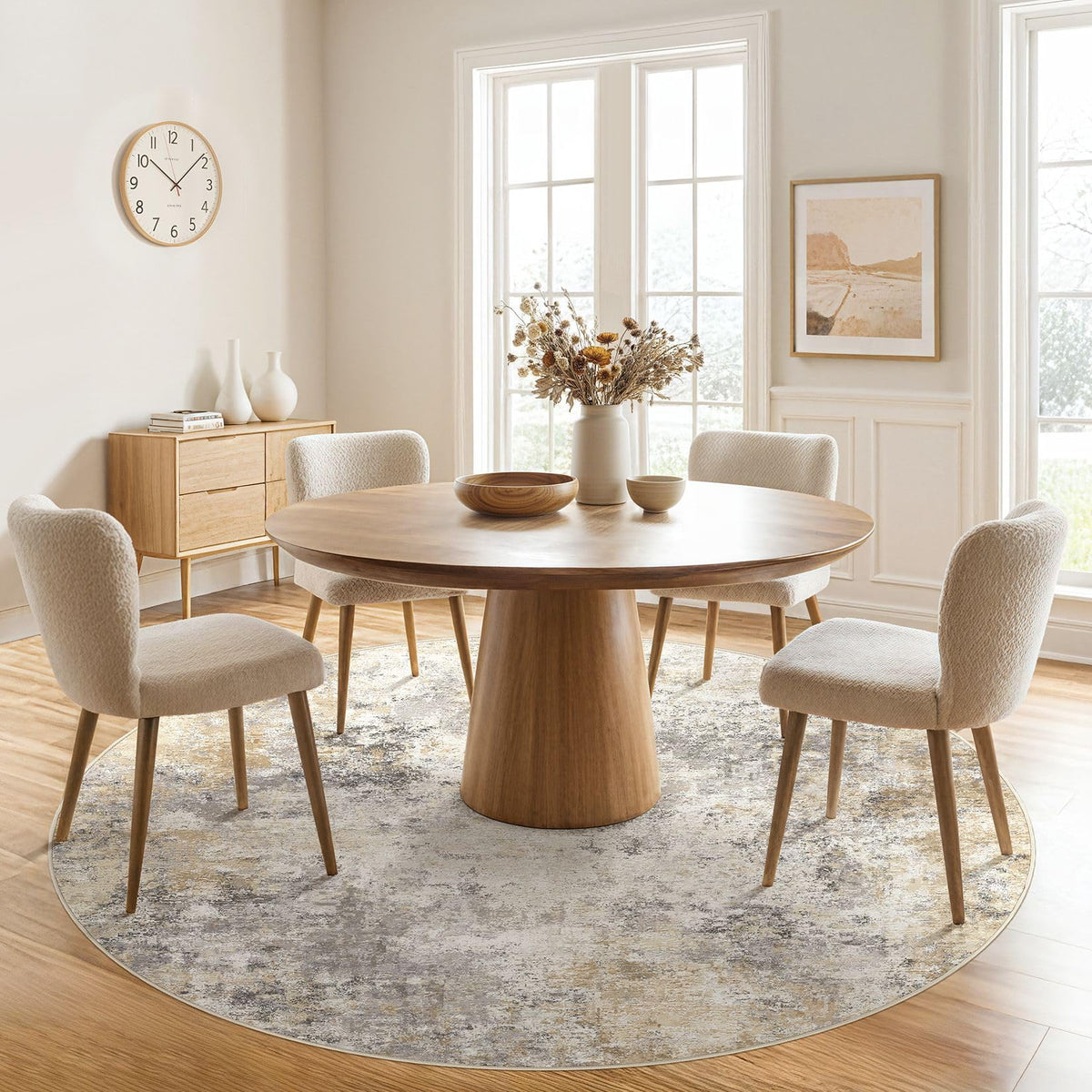 6ft Round Area Rug Living Room Rugs (Golden Grey / 6' (Round))