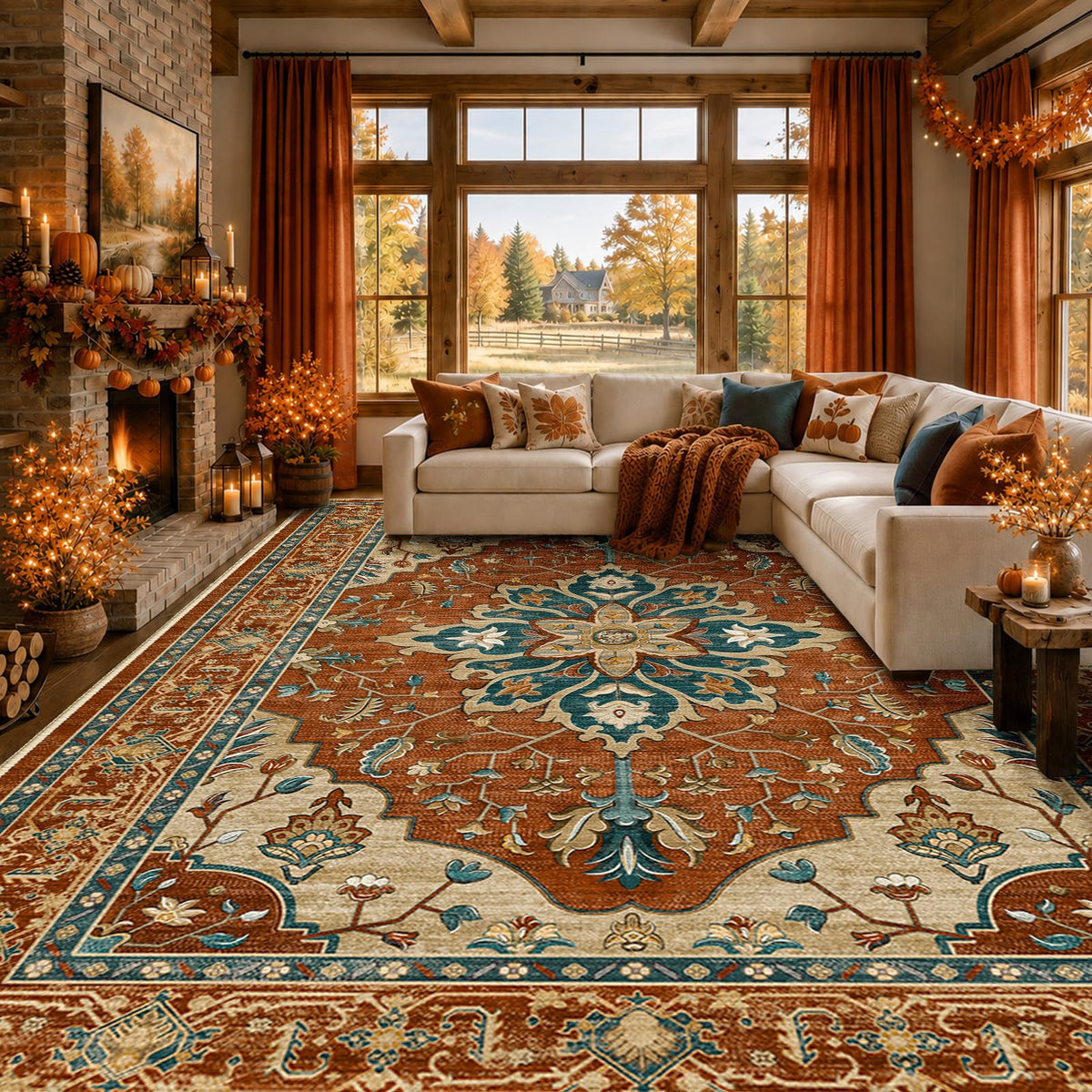 Washable Area Rug (Red/Orange/Blue/Brown / 8' x 10' (Rectangular))