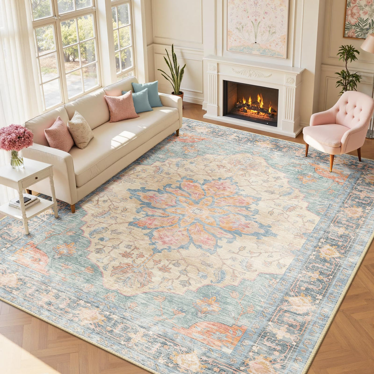Washable Area Rug (Blue/Orange/Red / 9' x 12' (Rectangular))