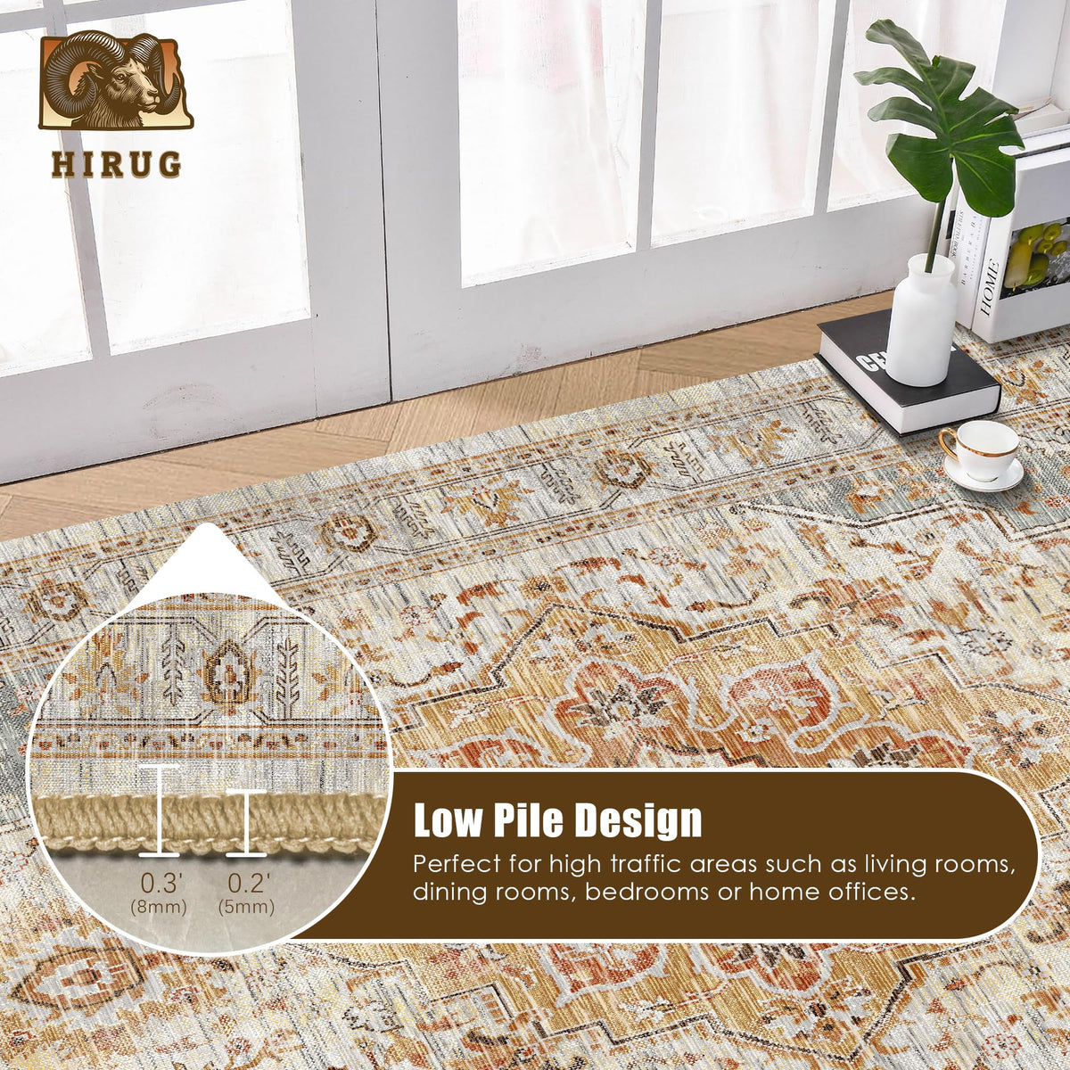 Washable Area Rug 3' x 5 ' Vintage Traditional Persian Mat (Dove Gray and Coral / 3' x 5' (Rectangular))