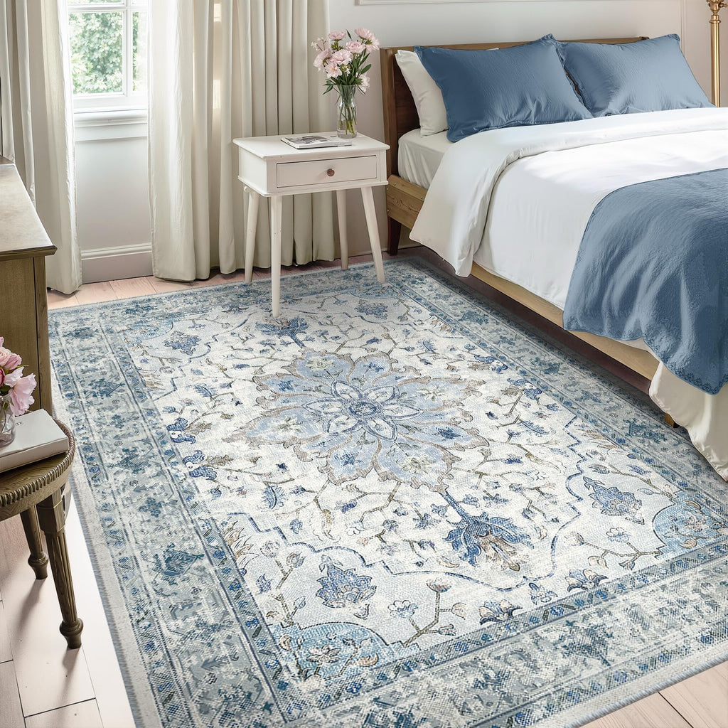 Washable Area Rug (Blue/White/Gray / 5' x 8' (Rectangular))