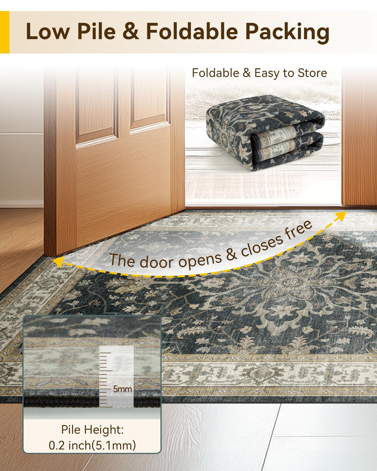Washable Area Rug (Black/Vintage/Beige / 2' x 8' (Rectangular))