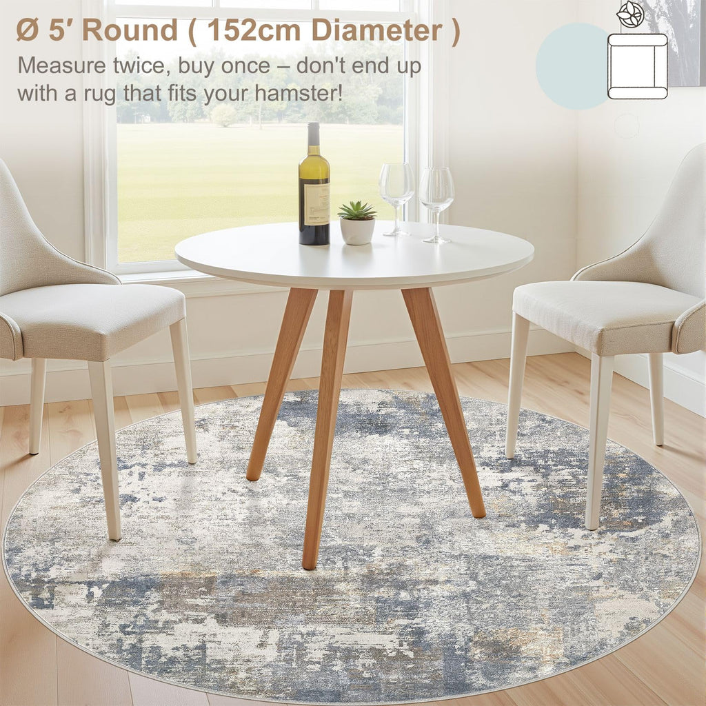 5ft Round Area Rug Living Room Rugs (Blue Grey / 5' (Round))