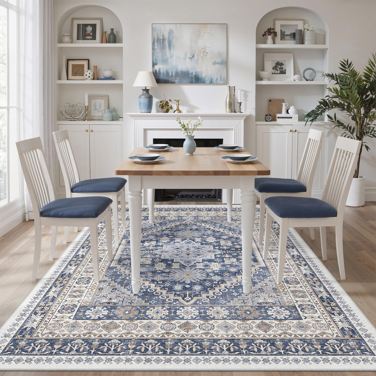 5x8 Area Rugs for Living Room (Blue/Beige / 5' x 8' (Rectangular))