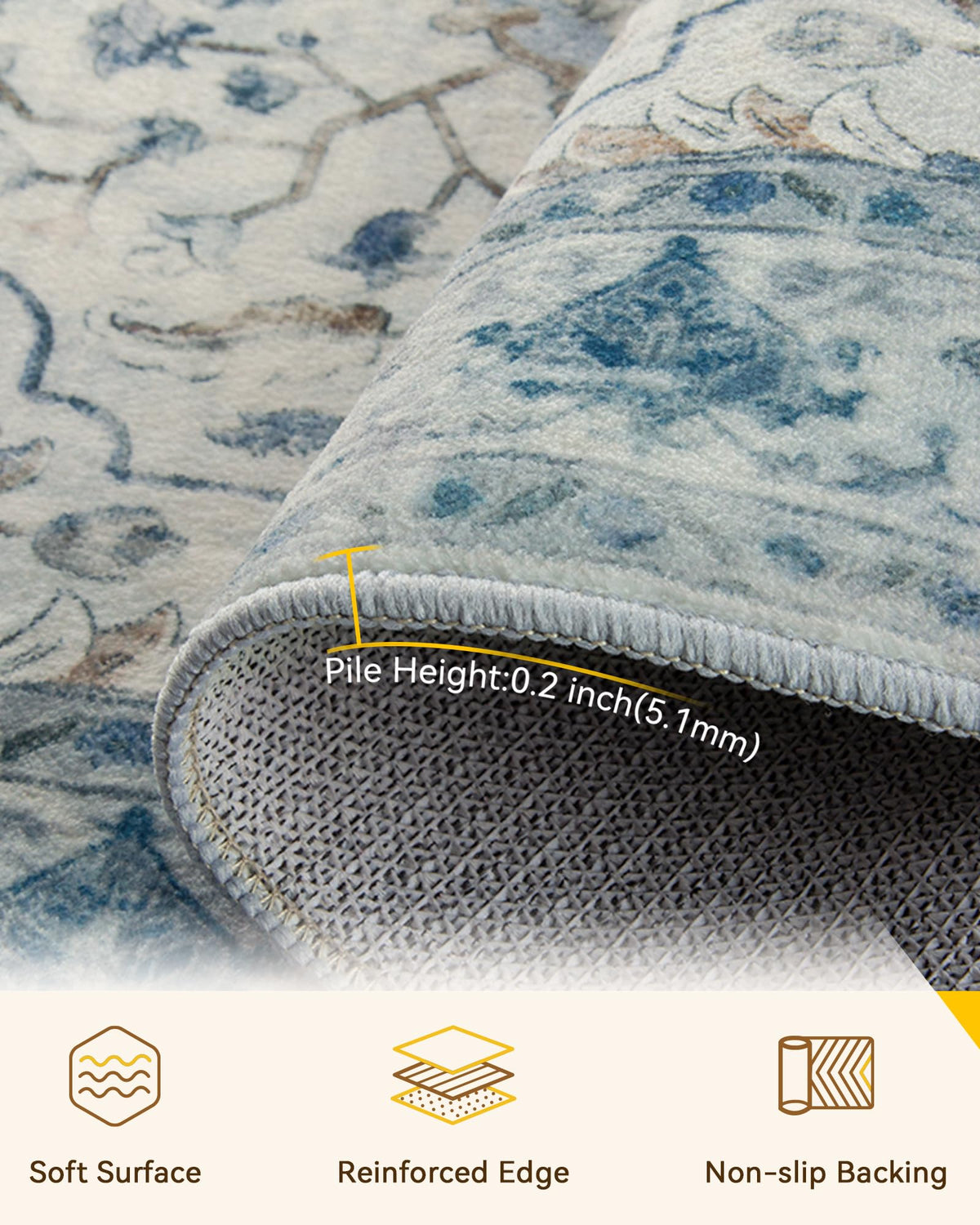 Washable Area Rug (Blue/White/Gray / 6' x 6' (Square))