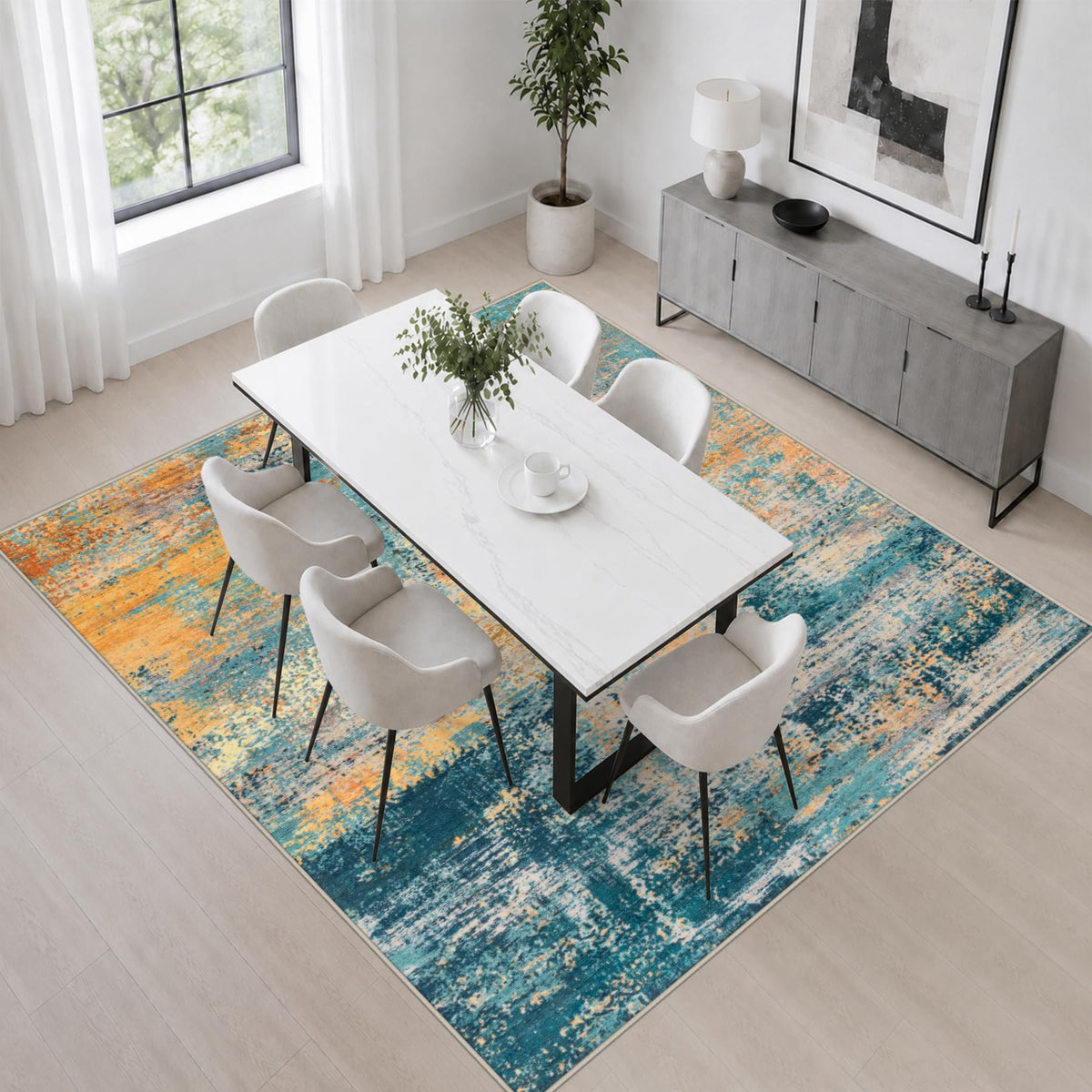 Area Rug Living Room (Rosy Haze / 5' x 5' (Square))