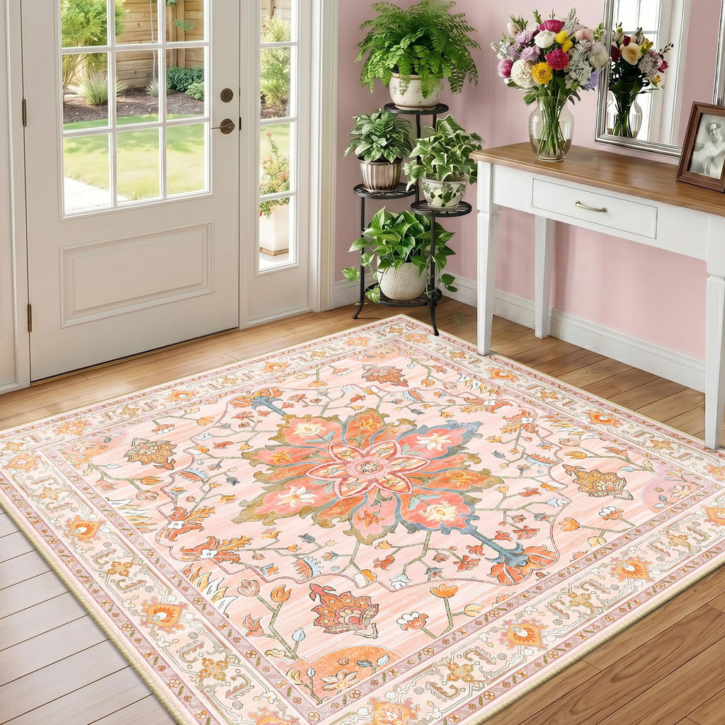 Washable Area Rug (Pink/Light Pink/Colorful / 4' x 4' (Square))