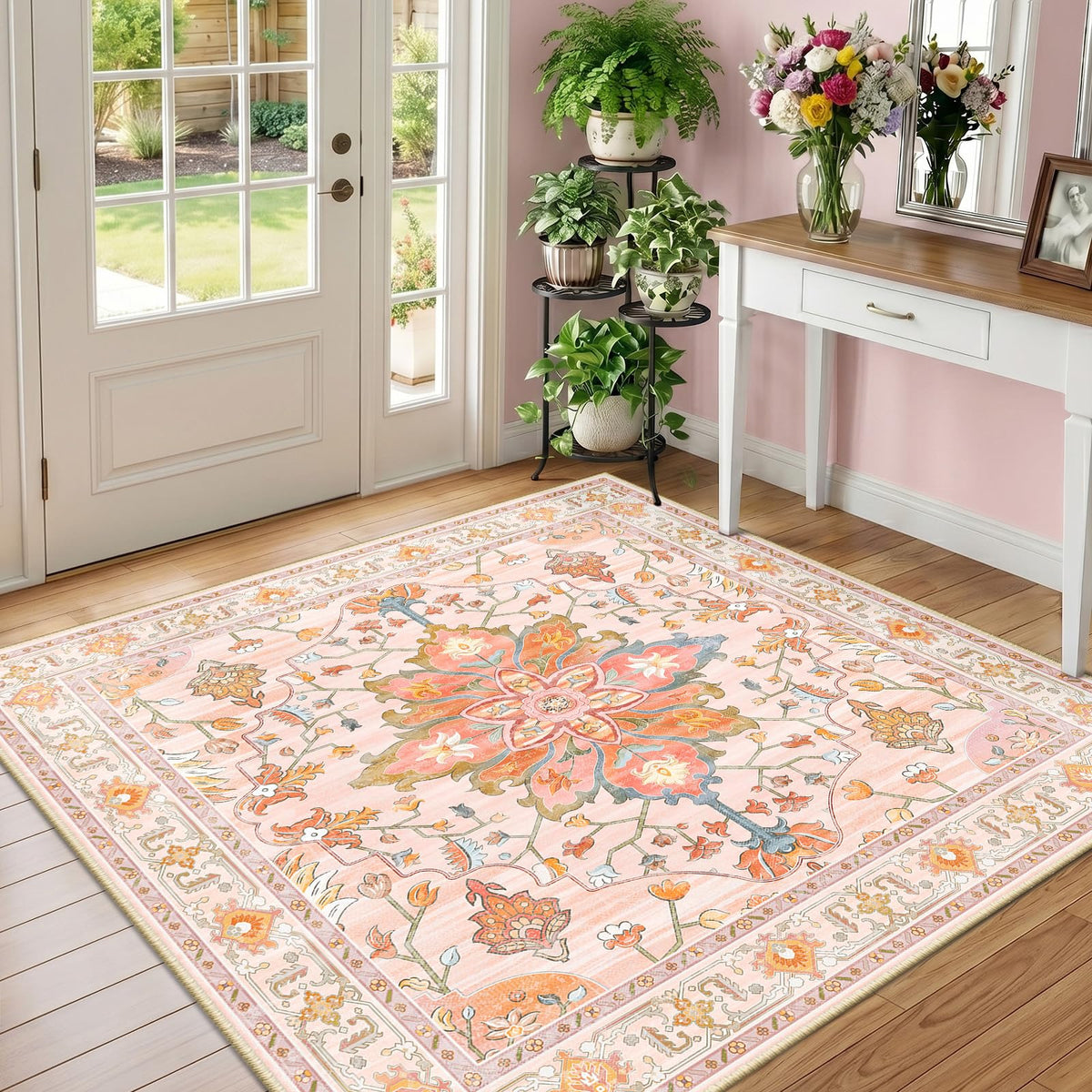 Washable Area Rug (Pink/Light Pink/Colorful / 4' x 4' (Square))