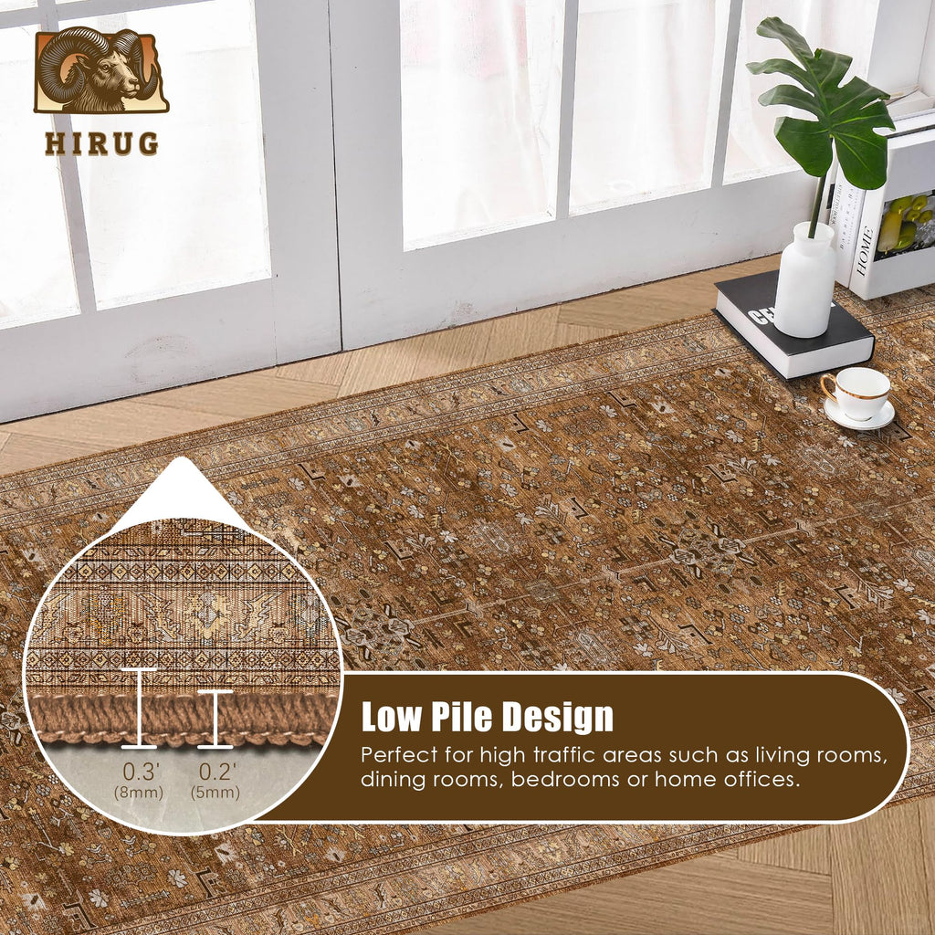 Washable Area Rug 2'6'' x 8' Vintage Traditional Persian Mat (Bronze and Ivory / 2'6" x 8' (Rectangular))