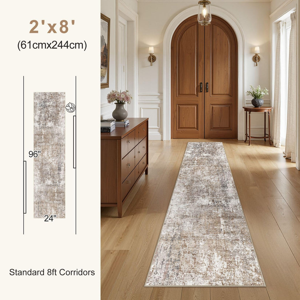 2x8 Washable Runner Rug for Hallway (Brown/Grey/Red / 2' x 8' (Runner))