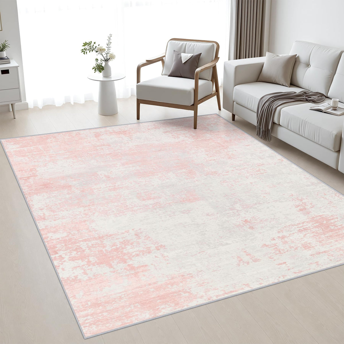 Area Rug Living Room (Pink White / 5' x 5' (Square))
