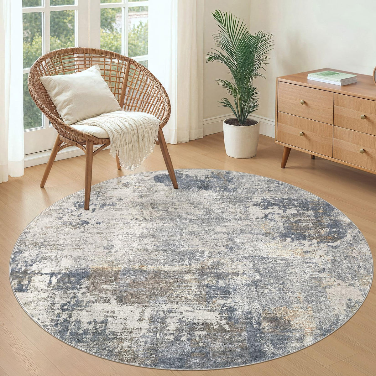 5ft Round Area Rug Living Room Rugs (Blue Grey / 5' (Round))