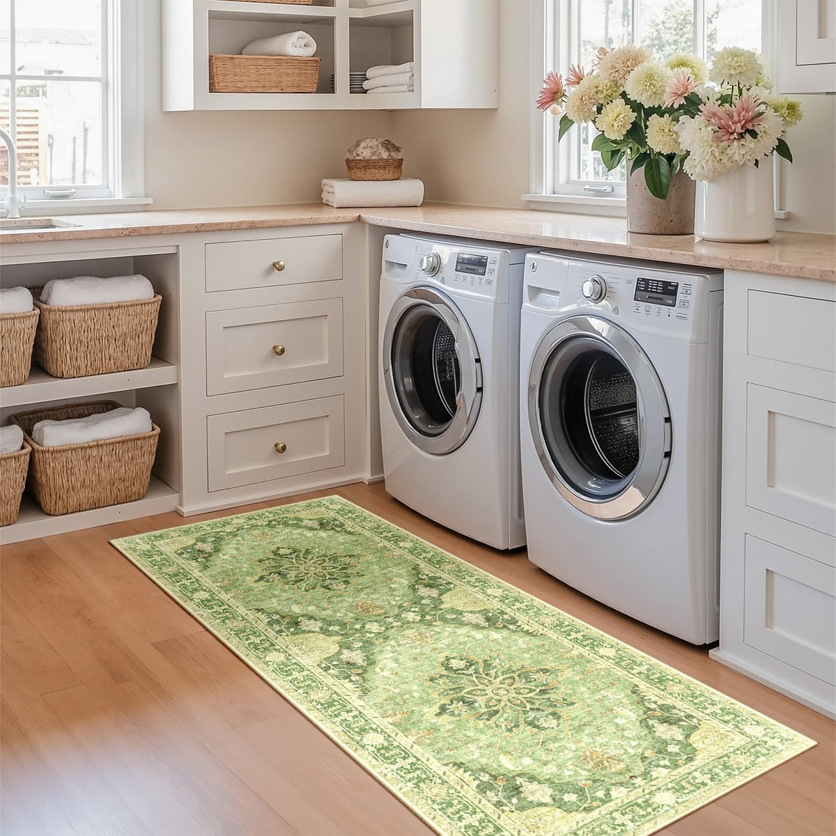 Washable Area Rug (Green/Yellow / 2' x 5' (Rectangular))