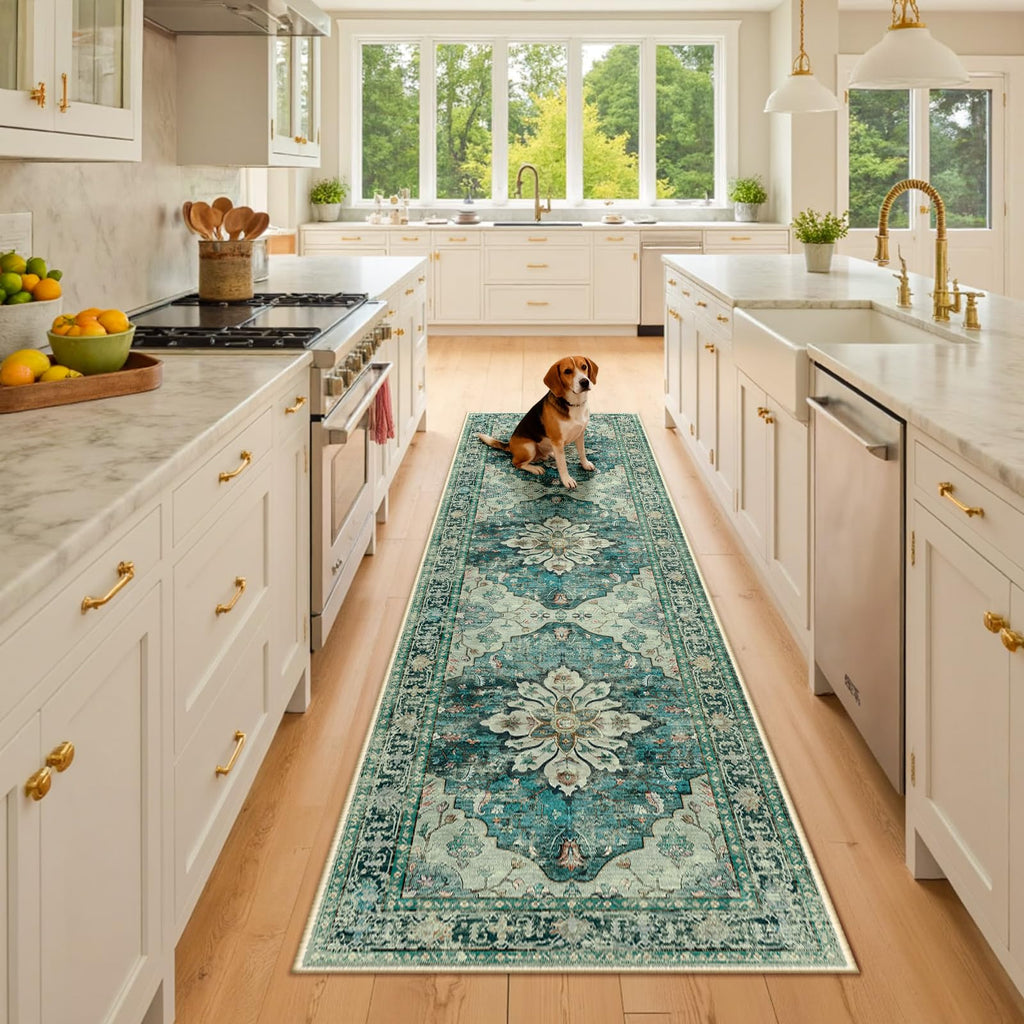 Washable Area Rug (Blue/Vintage Dark Blue / 2'6" x 8' (Rectangular))