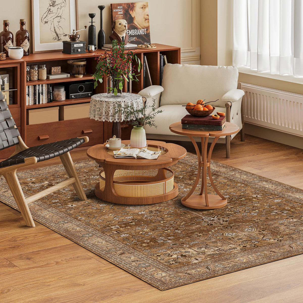 Washable Area Rug 4' x 6' Vintage Traditional Persian Mat (Bronze and Ivory / 4' x 6' (Rectangular))