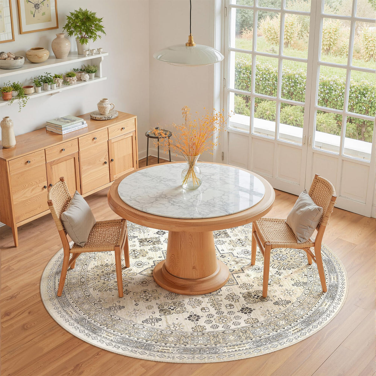 Round Rug 6ft (Beige/Grey / 6' (Round))
