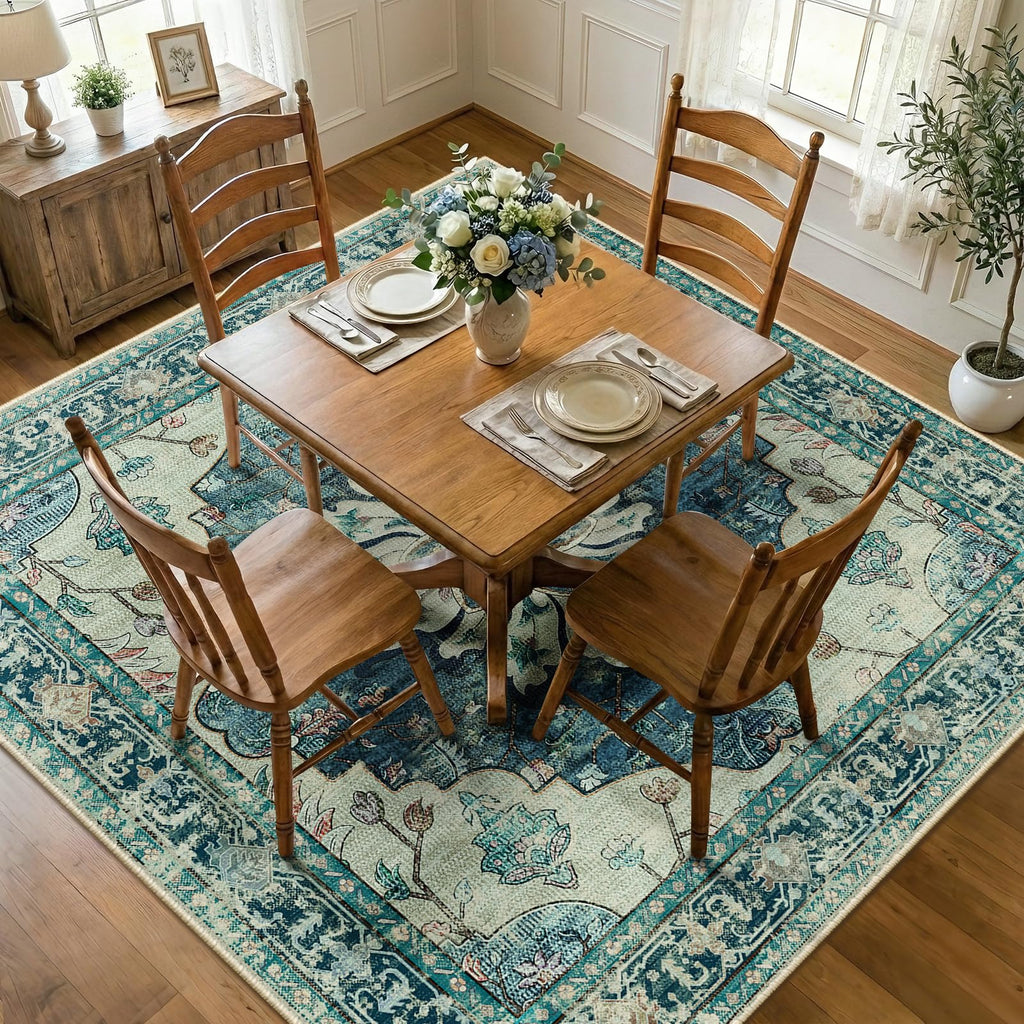 Washable Area Rug (Blue/Vintage Dark Blue / 8' x 8' (Square))