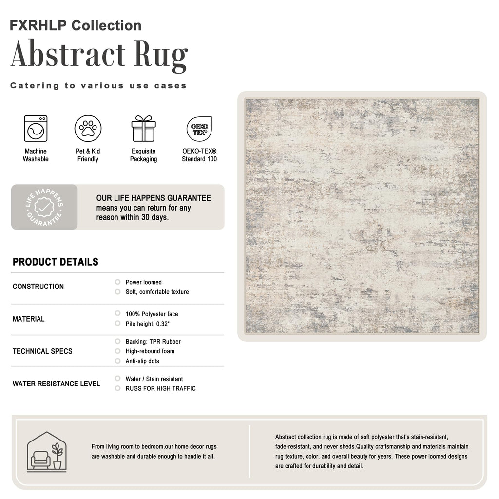 Area Rug Living Room (Grey Beige Brown / 8' x 8' (Square))