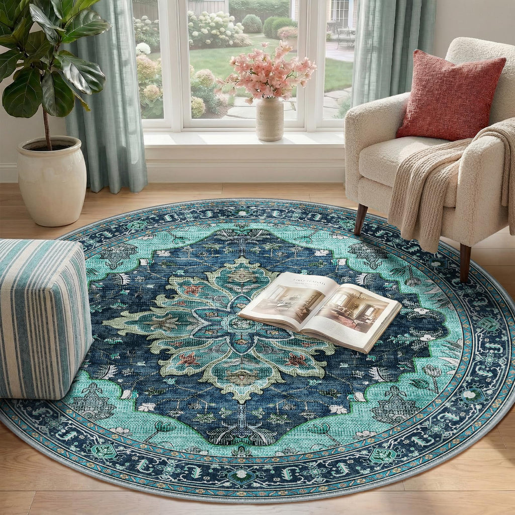 Washable Area Rug (Teal / 4' (Round))