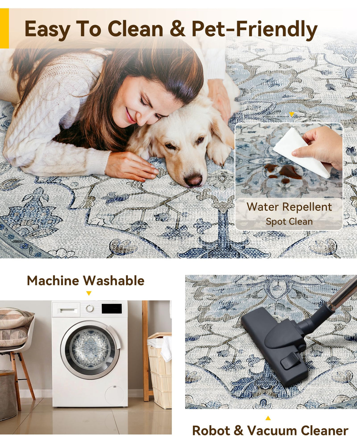 Washable Area Rug (Blue/White/Gray / 4' (Round))