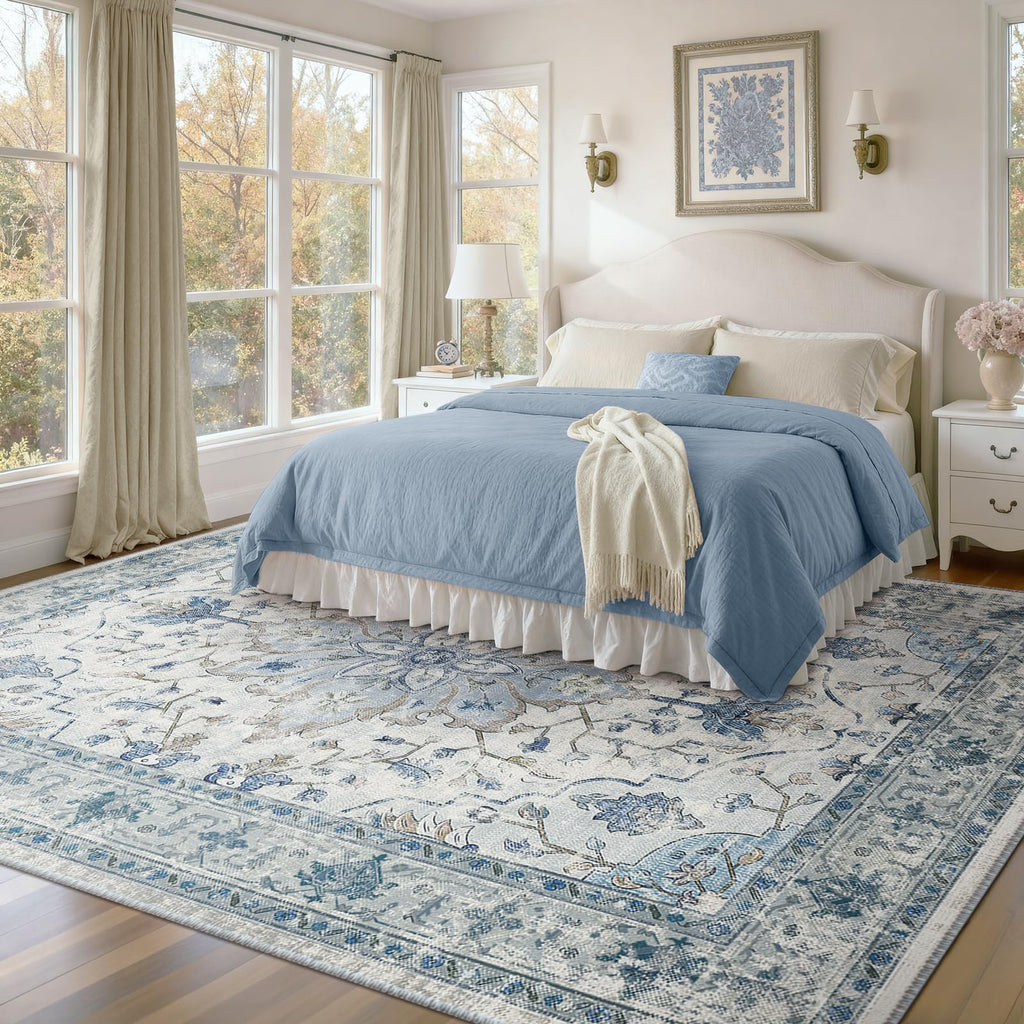 Washable Area Rug (Blue/White/Gray / 7' x 10' (Rectangular))