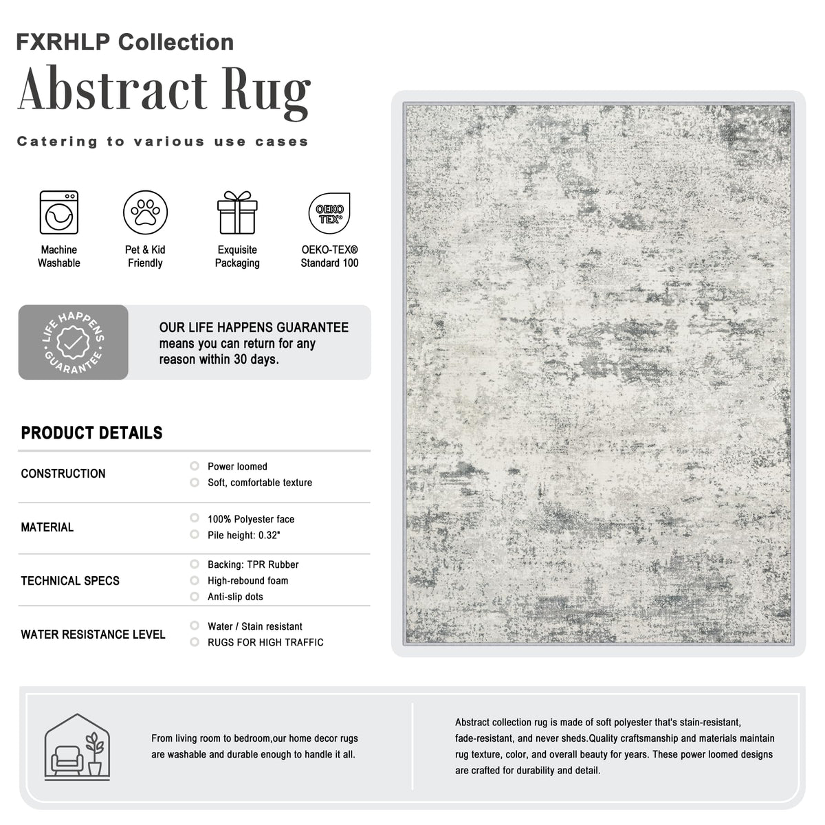 8x10 Area Rug Living Room (Grey White / 8' x 10' (Rectangular))