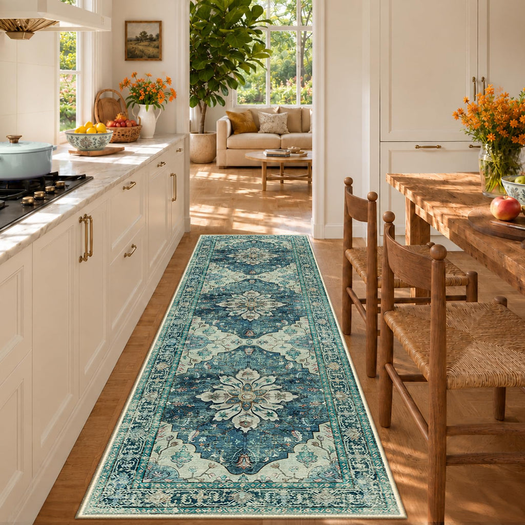 Washable Area Rug (Blue/Vintage Dark Blue / 2'6" x 8' (Rectangular))