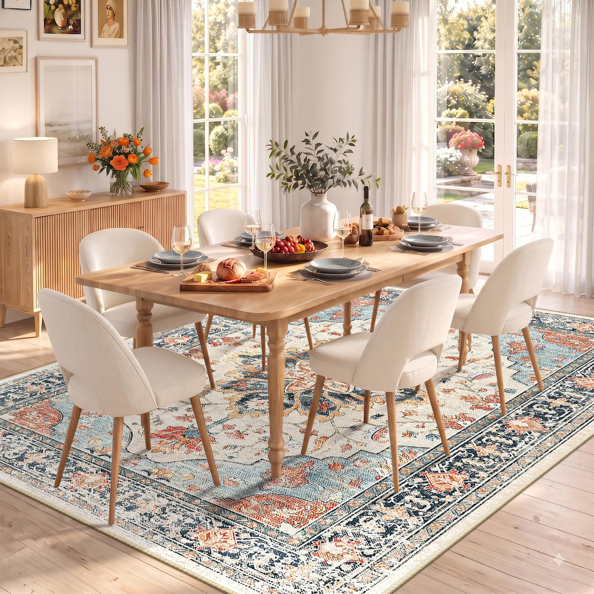 Washable Area Rug (Beige/Blue/Orange / 5' x 7' (Rectangular))