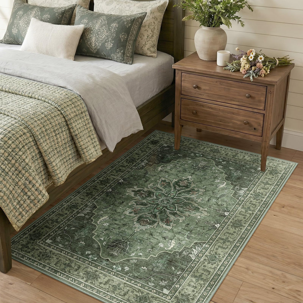 Washable Area Rug (Green/Dark Green/Gray / 3' x 4' (Rectangular))