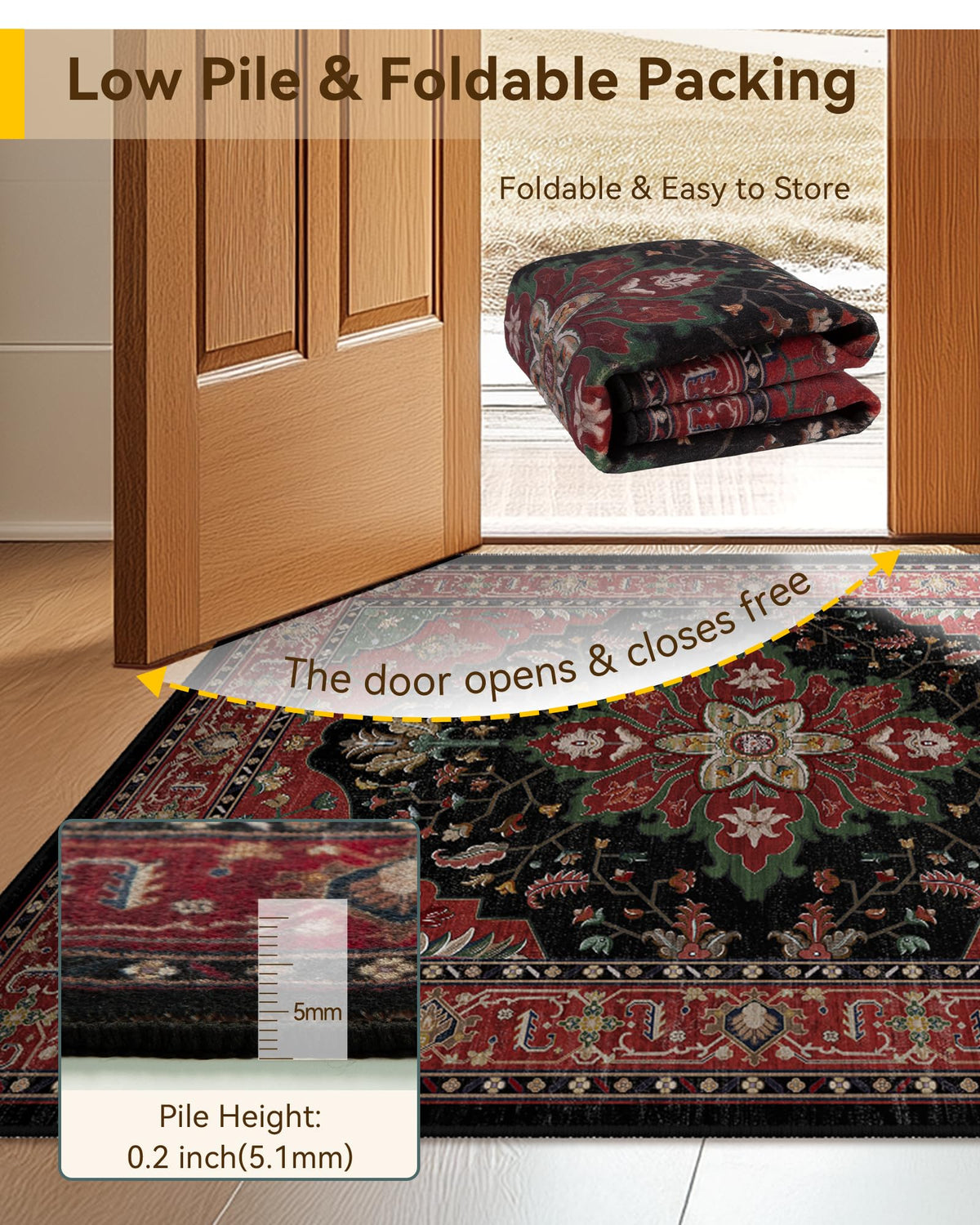 Washable Area Rug (Red / Black / 5' x 7' (Rectangular))