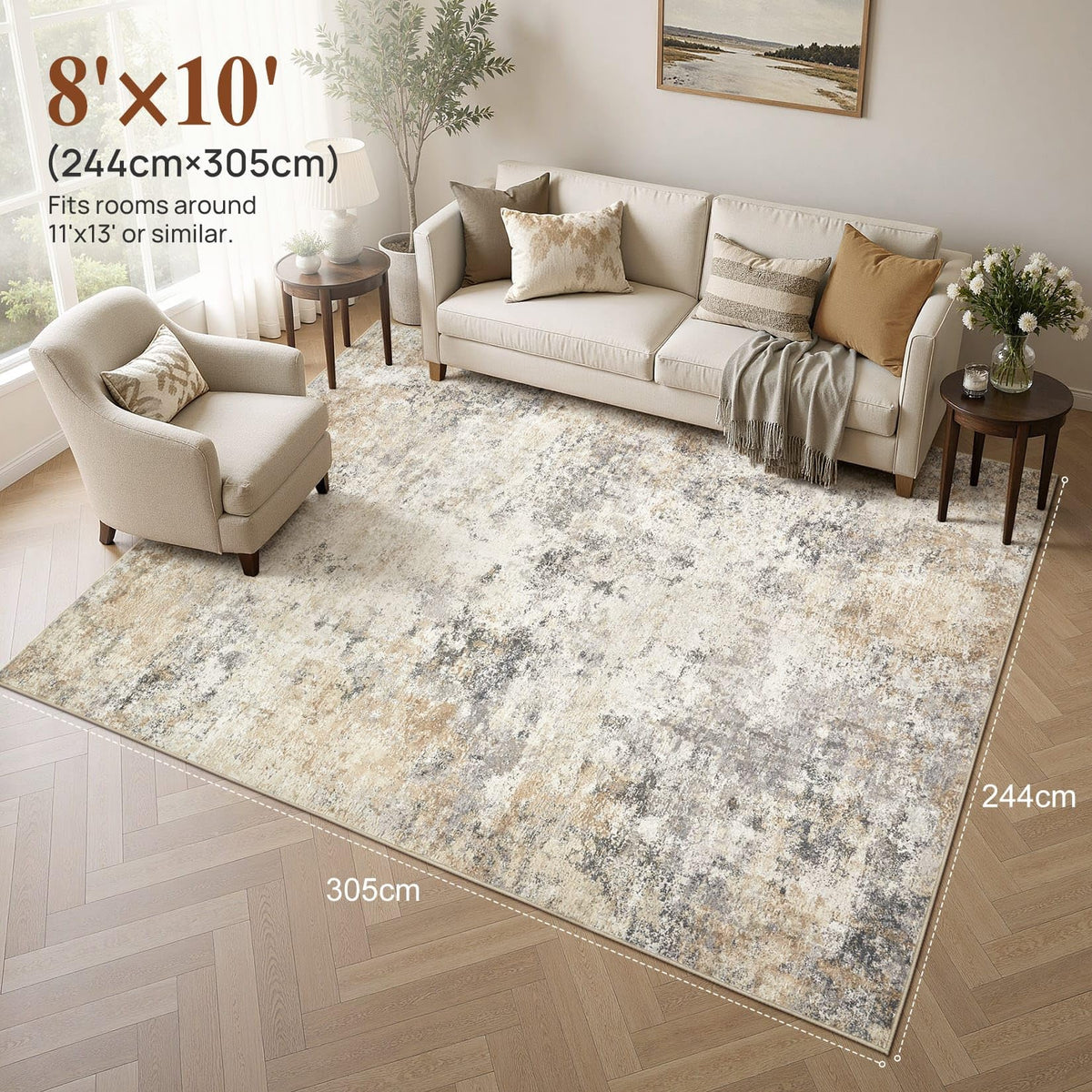 8x10 Area Rug Living Room Rugs (Golden Grey / 8' x 10' (Rectangular))