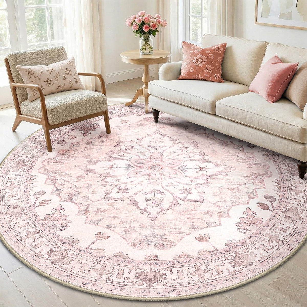 Washable Area Rug (Pink / 6' (Round))