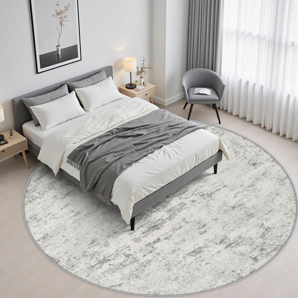 Round Area Rug Living Room (Grey White / 8' (Round))