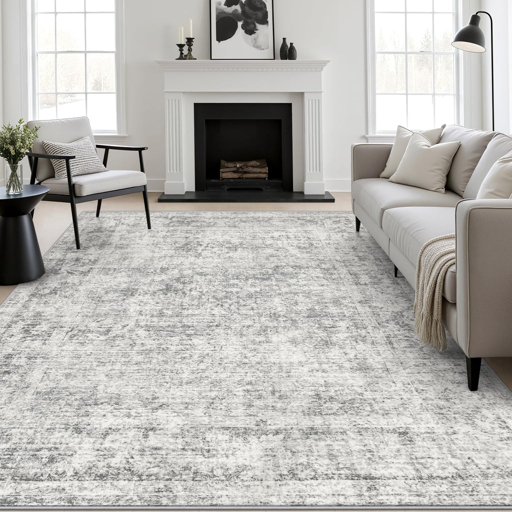 9x12 Area Rug Living Room (Retro Black Grey / 9' x 12' (Rectangular))
