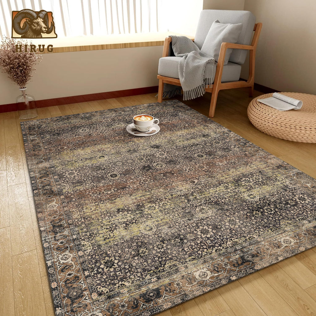 Washable Area Rug 5' x 7' Vintage Traditional Persian Mat (Umber and Slate / 5' x 7' (Rectangular))