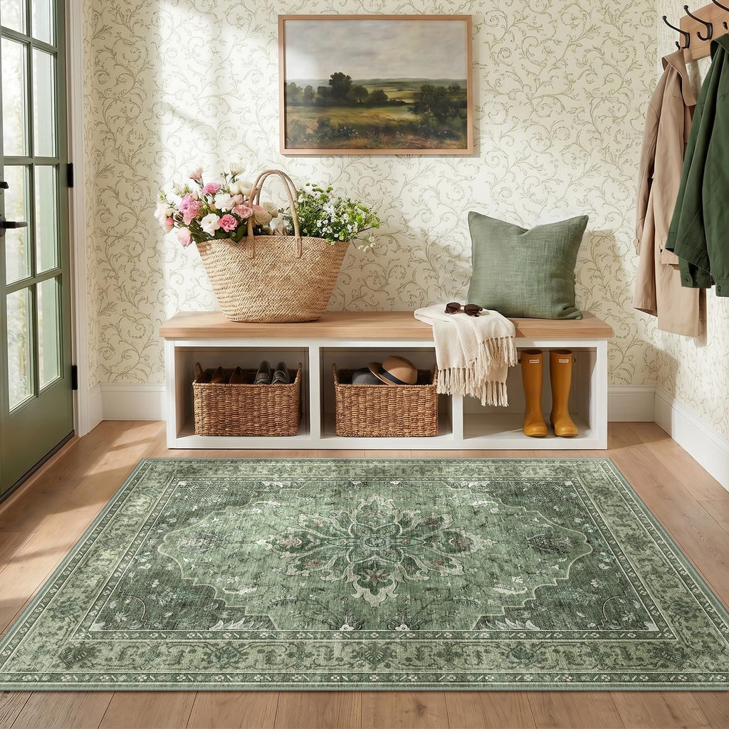 Washable Area Rug (Green/Dark Green/Gray / 3' x 4' (Rectangular))