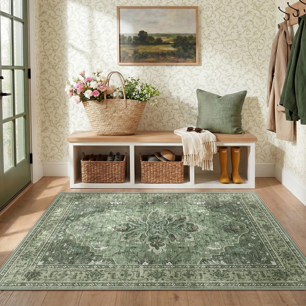Washable Area Rug (Green/Dark Green/Gray / 3' x 4' (Rectangular))