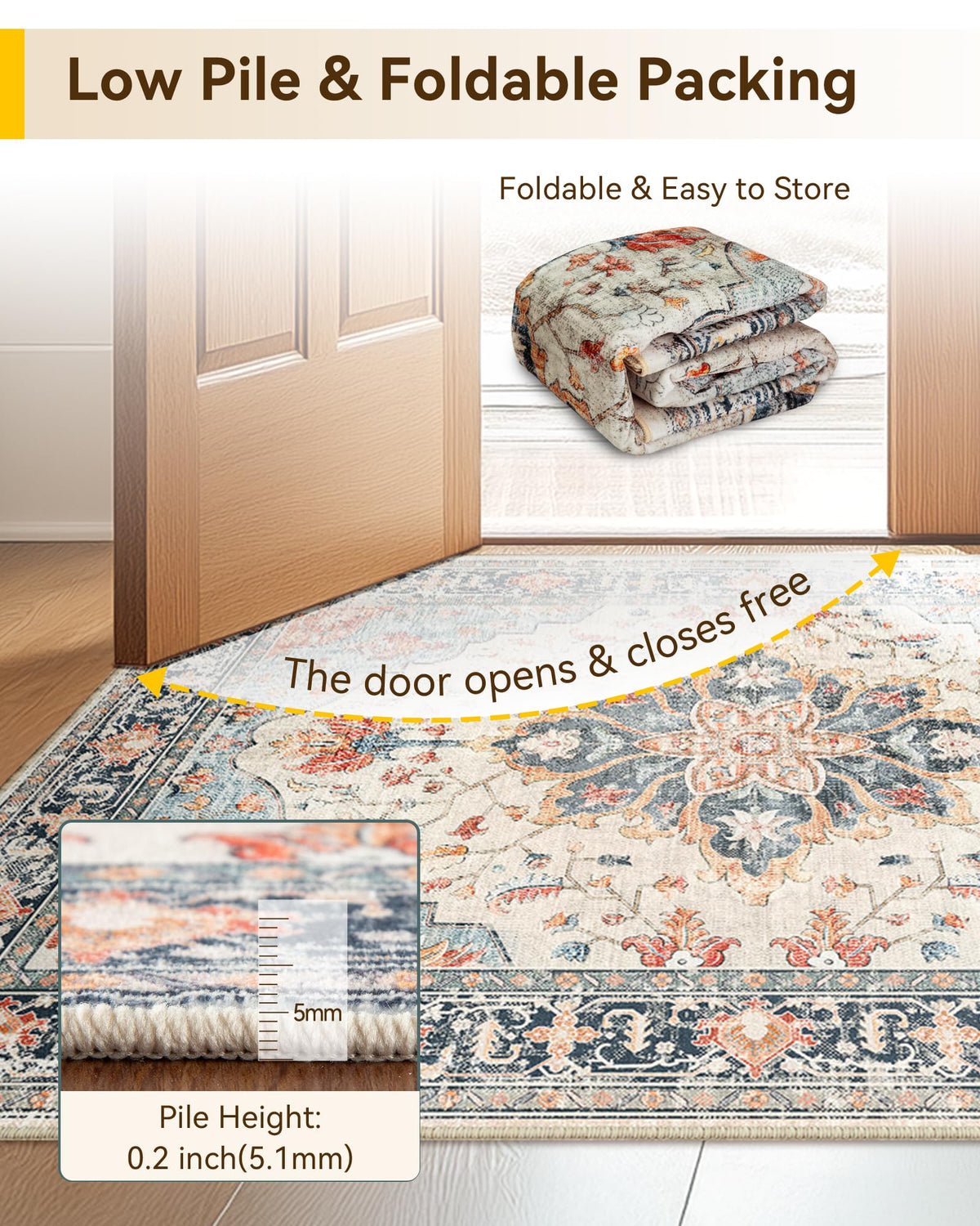 Washable Area Rug (Beige/Blue/Orange / 2' x 5' (Rectangular))