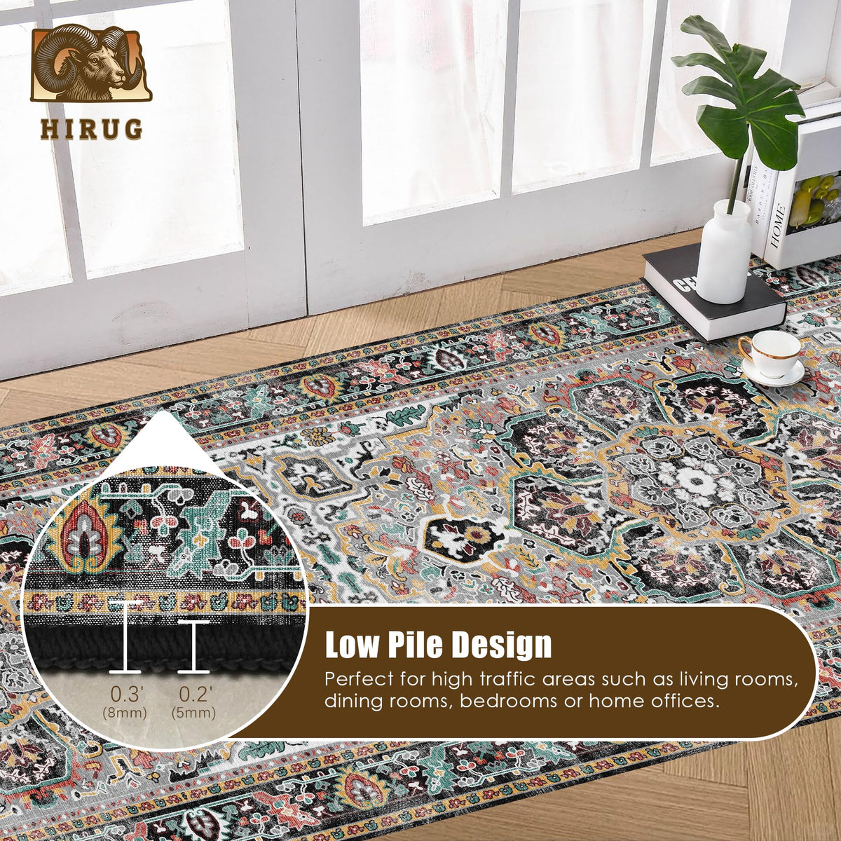 Washable Area Rug 2'6'' x 8' Vintage Traditional Persian Mat (Slate and Multicolor / 2'6" x 8' (Rectangular))