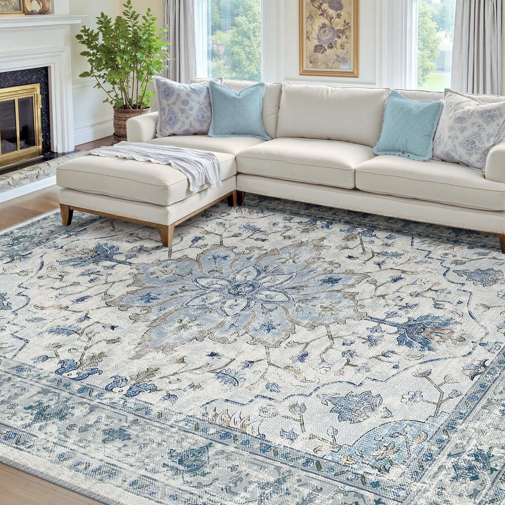 Washable Area Rug (Blue/White/Gray / 7' x 10' (Rectangular))