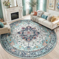 Washable Area Rug (Teal Green/White/Navy / 8' (Round))