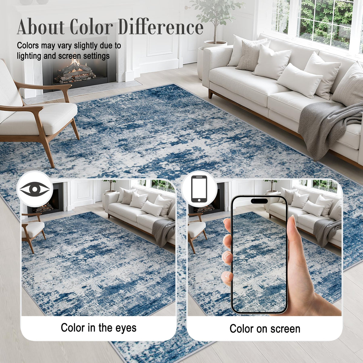 Round Area Rug Living Room (Blue / 4' (Round))