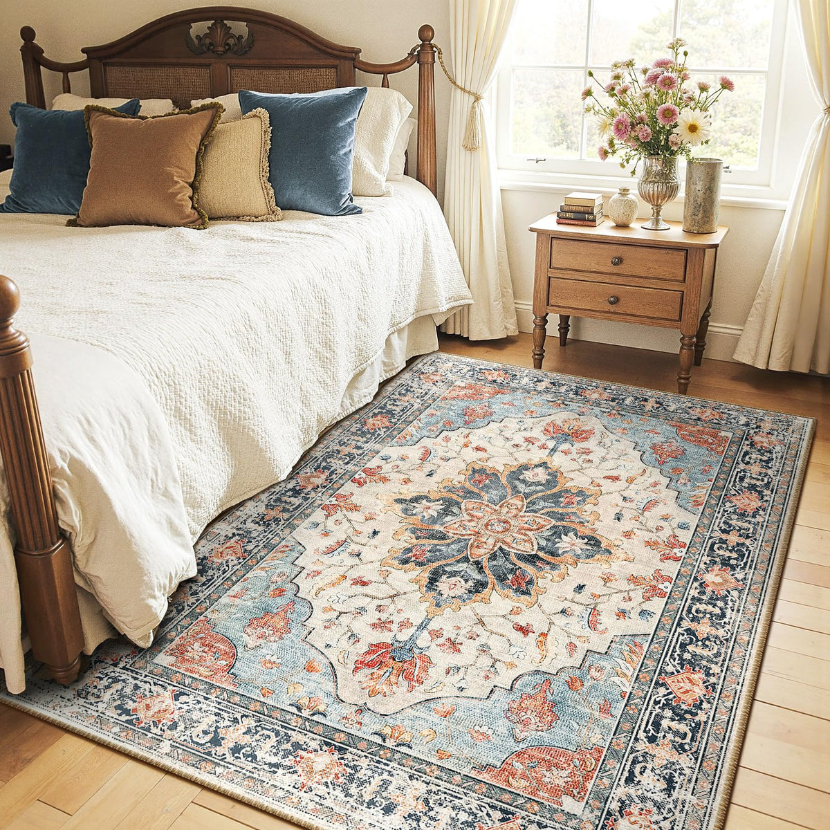 Washable Area Rug (Beige/Blue/Orange / 4' x 6' (Rectangular))