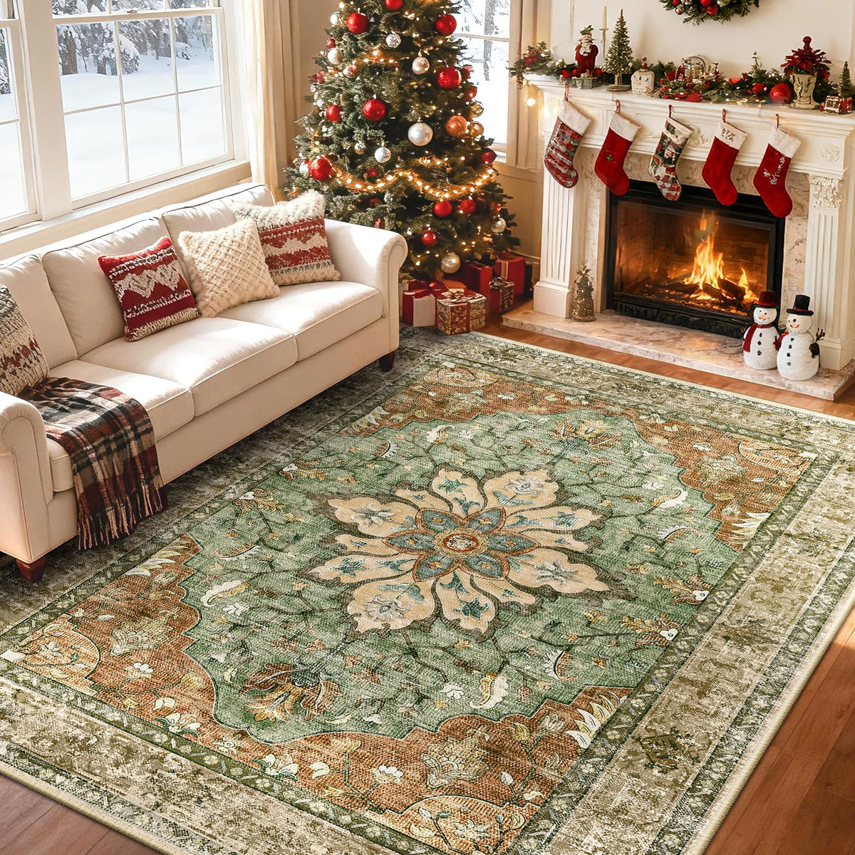Washable Area Rug (Brick/Brown/Green / 6' x 8' (Rectangular))