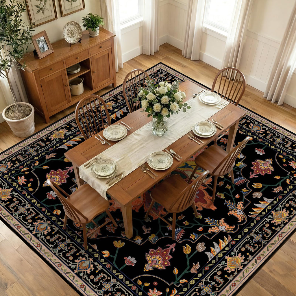 Washable Area Rug (Black/Colorful / 10' x 10' (Square))