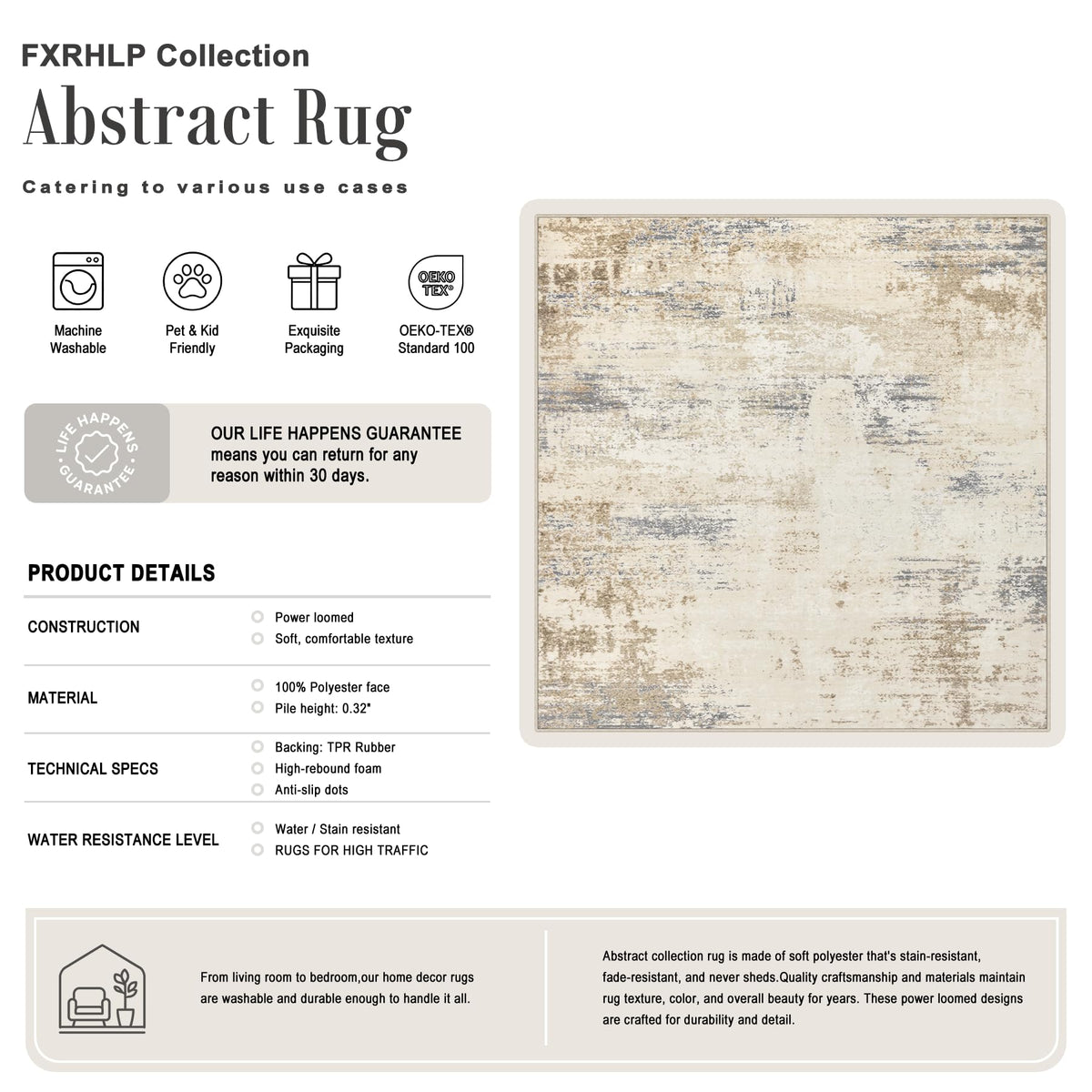 Area Rug Living Room (Beige Brown / 8' x 8' (Square))