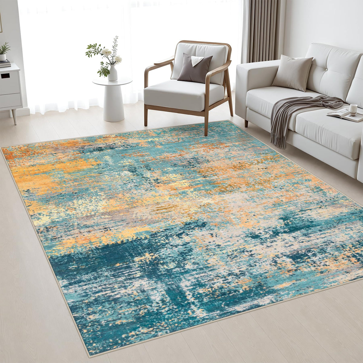 Area Rug Living Room (Rosy Haze / 5' x 5' (Square))